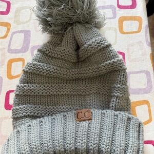 C.C Light Gray Knit Pom-Pom Hat
